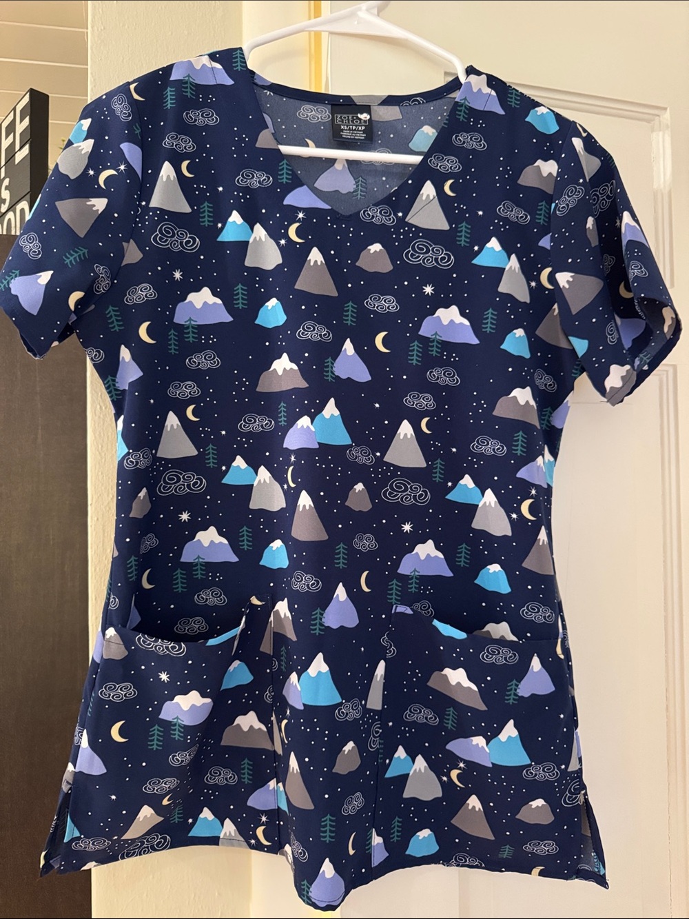 Cute Navy Mountain Scrub Top
